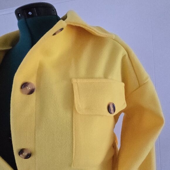 Couer De Vague Women's XL Yellow Button Down Coat Jacket With Pockets NWT Read - Picture 6 of 15